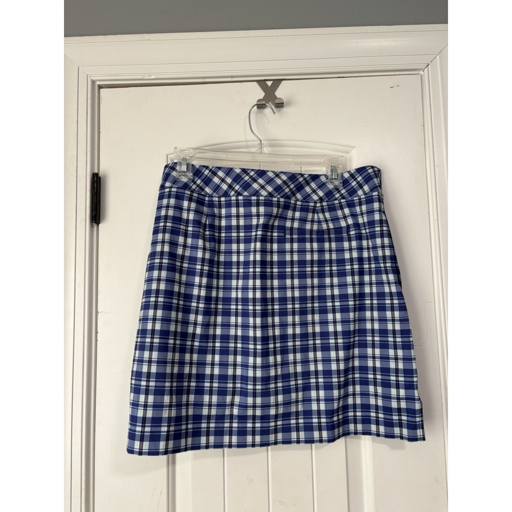 IZOD Gold Women's Golf Skort In Blue Plaid Size 12 Pockets Side Zip - Picture 3 of 4
